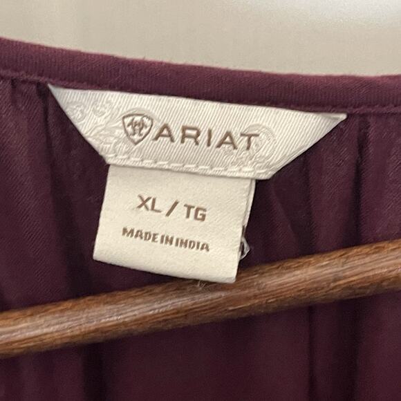 Ariat Bendi Peasant Top Burgundy Crochet Trim Boho Country Flowy Size XL - Picture 3 of 6